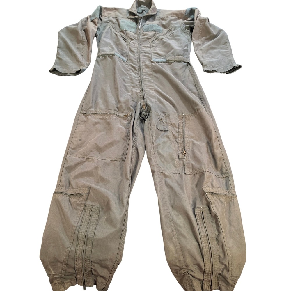 Vintage Military Flight Suit CWU-27/P Nomex Coveralls Olive Drab Green Jumpsuit